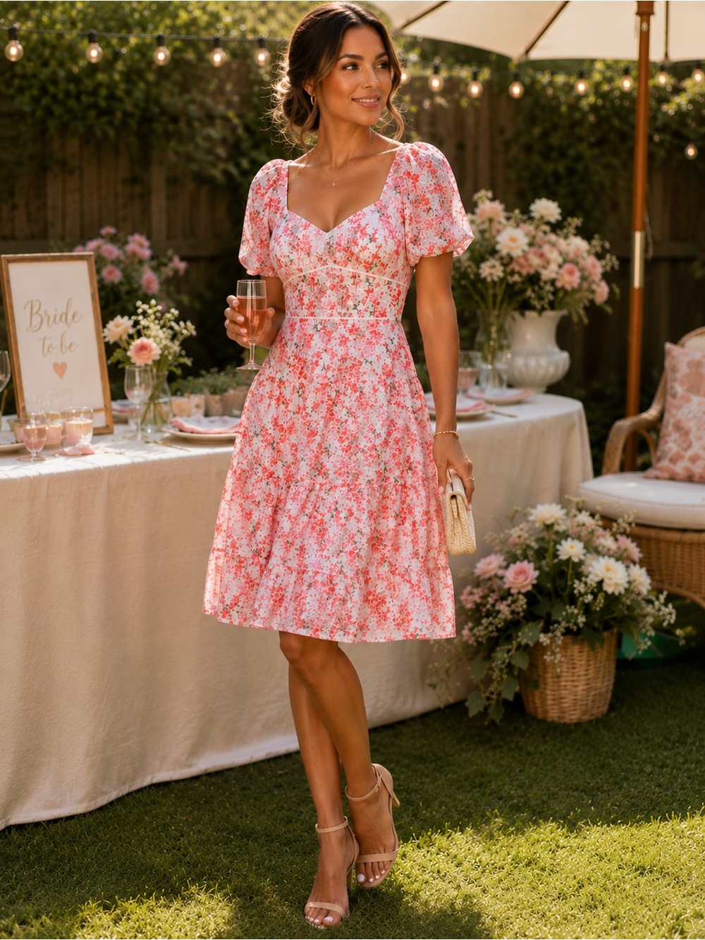 Adelyn Rae Pink Floral Midi Dress
